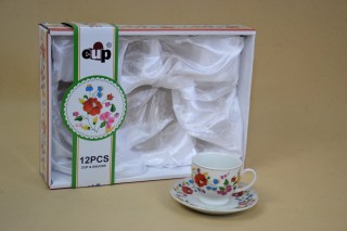 Kávés garnitúra (6szem) porcelán 8cl népi mintás