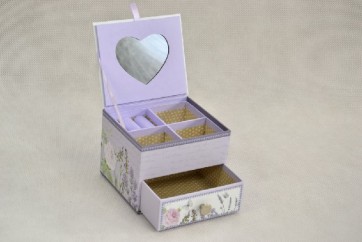 ékszertartó doboz, fiokos nagy 11*8,5*9,5 cm levendulás
