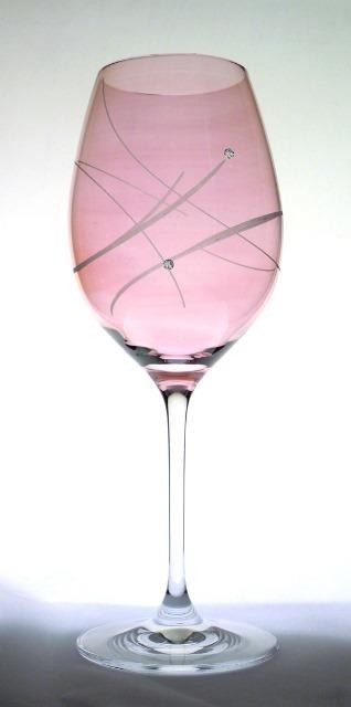 Üveg pohár swarovski dísszel bor 470ml rózsa S/2