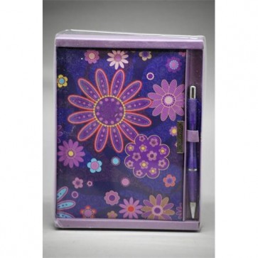 Napló lakattal-tollal virágos 80 lapos papír 16x20cm lila-pink-kék SSS