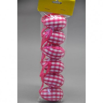 Tojás kockás akasztós textil-polyfoam 6cm pink-fehér S/6