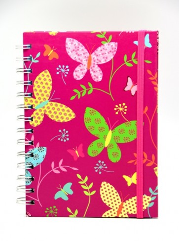 Spirál füzet A5 pillangós 80 lapos papír 14x19,5cm pink-multicolor SSS