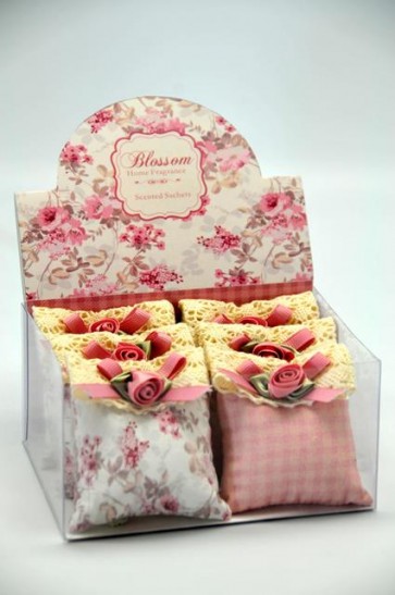 Illatosító tasak textil csipkés 7x6,5cm rózsaszín rózsa S/6