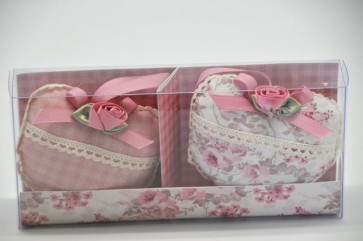 Illatosító párna szív alakú textil 8cm rózsaszín rózsa S/2