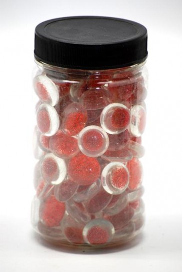 Nugát glitteres üveg 17-19mm áttetszõ-piros