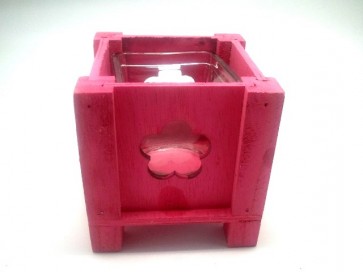 Mécsestartó virágos fa-üveg 11x11x11,5cm pink