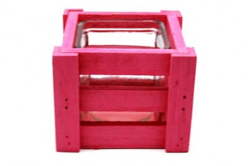 Mécsestartó láda fa-üveg 11x11x9cm pink SSS