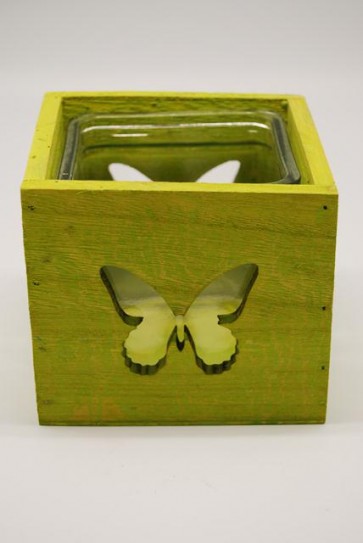 Mécsestartó pillangós fa-üveg 12x12x11,5cm zöld
