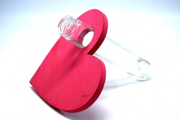 Váza szív tartóban üveg-fa 15x15x16,5cm pink SSS
