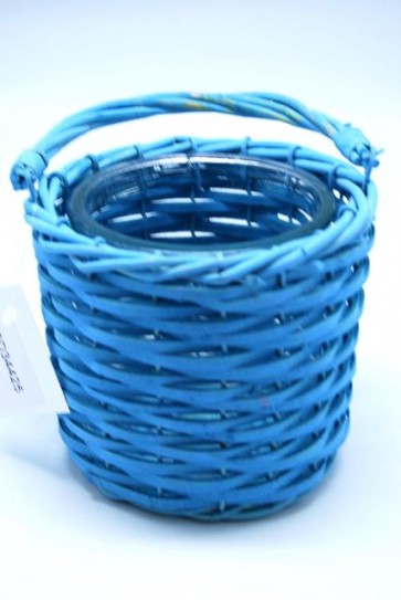 Mécsestartó kosárban akasztós üveg-vesszõ 13x13x13cm kék