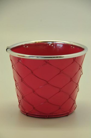 Kaspó dróthálós bádog 11,5x8,5x9,5cm pink-ezüst