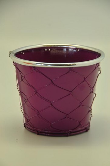 Kaspó dróthálós bádog 16x11,5x14cm lila-ezüst SSS