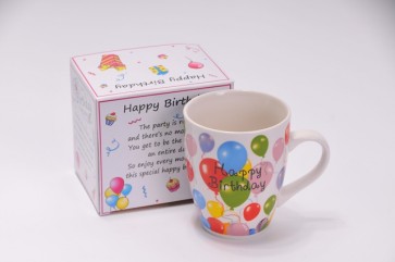 Bögre Happy Birthday felirattal porcelán 8,9x11cm színes