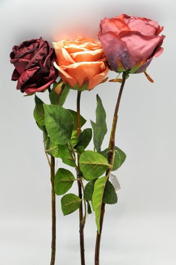 Selyemvirág Rózsa antik mûanyag 80cm bordó, mályva, narancs 3 féle