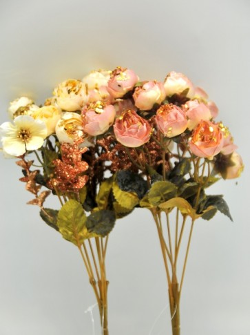 Selyemvirág Rózsa csokor mini mûanyag 30cm fehér, rózsaszín 2 féle