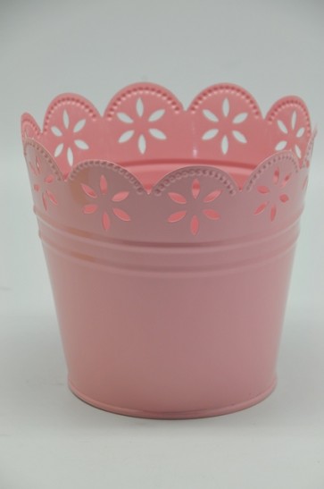 Kaspó virág mintával kerek csipkeszélû bádog 16x11,5x15,5 cm rózsaszín