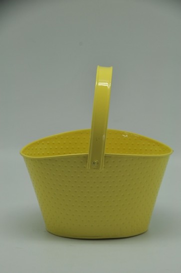 Kosár nyomott mintával kerek bádog 20,5x13,x13 cm sárga