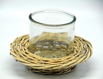 Vesszõ gyertyatartó üveg tartóval 19,5x4,5x13cm szürke