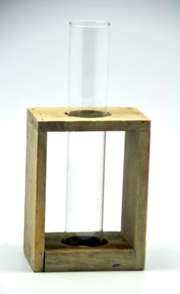Tároló üvegvázával 1 részes fa 8,5x16,5x6cm szürke