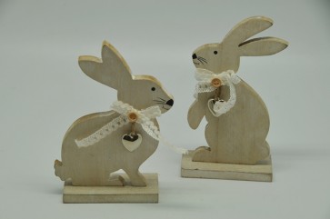 Nyúl álló fa 8x12cm & 7,5x13cm natúr S/2