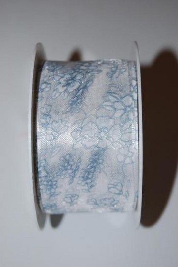 Szalag Campanula virágos textil 40mmx10m kék-fehér  SSS