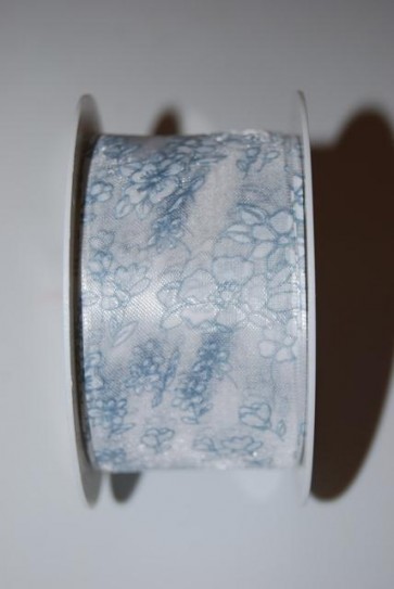 Szalag Campanula virágos textil 40mmx10m kék-fehér  SSS
