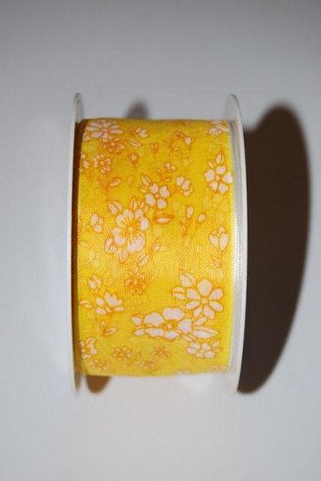 Szalag Campanula virágos textil 40mmx10m sárga-fehér  SSS