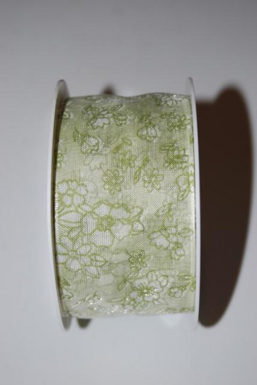 Szalag Campanula virágos textil 40mmx10m zöld-fehér  SSS