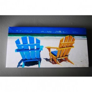 Strandszékek a tengerparton kép fa-textil 40x20x2,5cm kék-sárga-zöld SSS