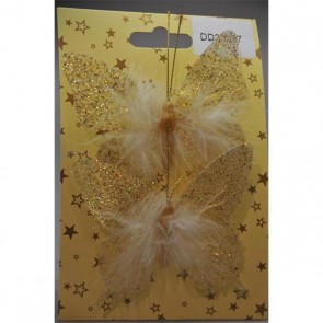 Pillangó tollas-glitteres textil 11cm arany S/2 SSS