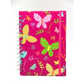 Spirál füzet A5 pillangós 80 lapos papír 14x19,5cm pink-multicolor SSS