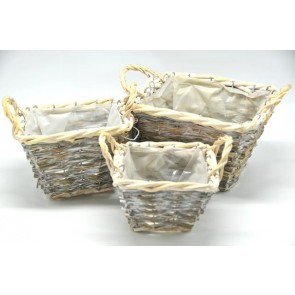 Kaspó füles vesszõ 27x27x22cm szürke-krém S/3 @