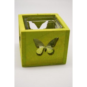 Mécsestartó pillangós fa-üveg 9,5x9,5x8,5cm zöld