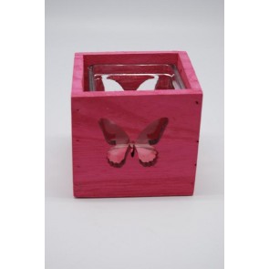 Mécsestartó pillangós fa-üveg 9,5x9,5x8,5cm pink