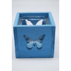 Mécsestartó pillangós fa-üveg 9,5x9,5x8,5cm kék