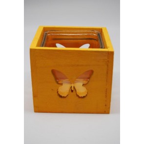 Mécsestartó pillangós fa-üveg 12x12x11,5cm sárga