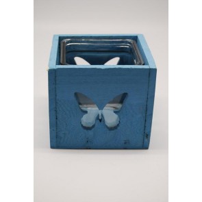 Mécsestartó pillangós fa-üveg 12x12x11,5cm kék