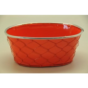 Kaspó dróthálós ovális bádog 21x13,5x8,5cm narancs-ezüst SSS