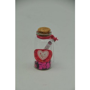 Üzenõ palack valentin-napi üveg parafa 3x7cm piros-lila 2 féle