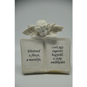 Angyal könyvvel poly 20x19x5cm fehér, fekete, szürke