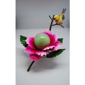 Virág madárral napelemes fém 26x27x30cm rózsaszín-zöld SSS