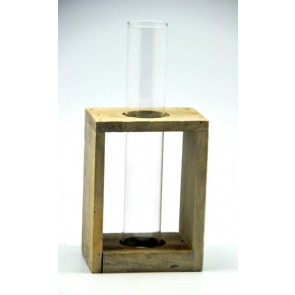 Tároló üvegvázával 1 részes fa 8,5x16,5x6cm szürke