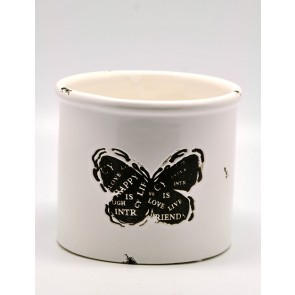Kaspó pillangó mintás kerámia 14,7x14,7x12,8cm fehér-fekete