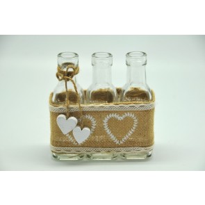 Üveg üveg három darabos szív dísszel 10,5x5,5x21cm natúr