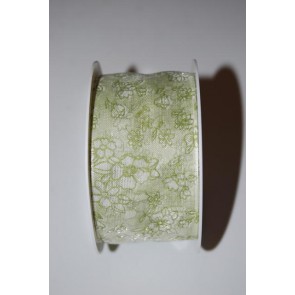 Szalag Campanula virágos textil 40mmx10m zöld-fehér  SSS