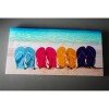 Flip-flop-ok a tengerparton kép fa-textil 40x20x2,5cm türkiz-lila-pink-sárga SSS