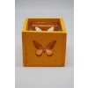 Mécsestartó pillangós fa-üveg 9,5x9,5x8,5cm sárga
