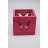 Mécsestartó pillangós fa-üveg 9,5x9,5x8,5cm pink