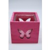 Mécsestartó pillangós fa-üveg 12x12x11,5cm pink